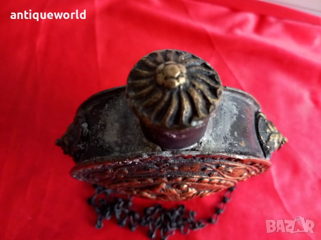 19Век Стара Бронзова Барутница,Барутник Свети Георги , снимка 2 - Антикварни и старинни предмети - 52569432