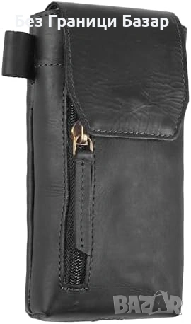 Нов Вертикален кожен калъф за смартфон RFID джоб магнит черен кобур