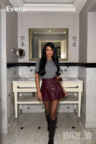 Кожена пола в бордо с колначе