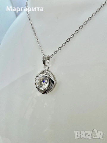 Сребърно колие с мойсанит (диамант) 1 карат, снимка 10 - Колиета, медальони, синджири - 53183595
