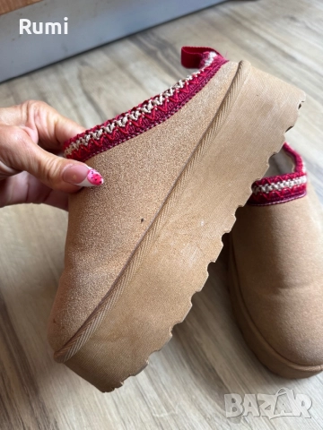 Уникални топли пантофи от овча кожа, вълна, платформа до глезена ! 37,5 н, снимка 3 - Чехли - 51229254