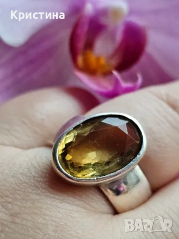 Марков сребърен пръстен с Цитрин , снимка 3 - Пръстени - 49881656