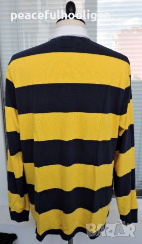 Polo Ralph Lauren Vintage 90’s Pique Rugby Shirt Men’s Yellow/Blue Striped XL, снимка 12 - Блузи - 45265055