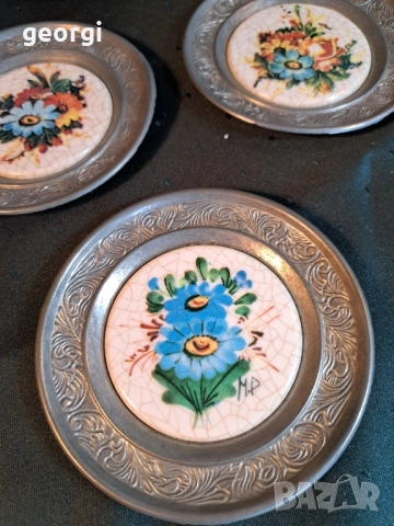порцеланови чинийки с цветя и калаен обков 30/6, снимка 2 - Декорация за дома - 52797778