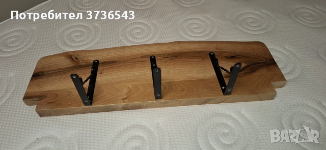 Масивен дървен рафт за стена с 3 метални конзоли, снимка 6 - Етажерки - 53173352