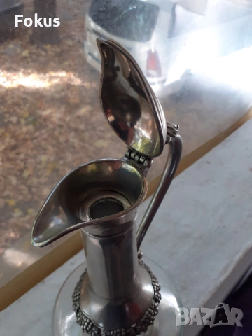 Стара антикварна кана графа стъкло метал печат, снимка 6 - Антикварни и старинни предмети - 53408597