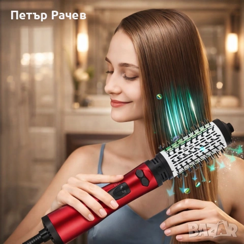 Професионална електрическа четка 3-в-1 за изправяне, къдрене и сушене, 1200W, автоматично въртене, снимка 3 - Сешоари - 53985201