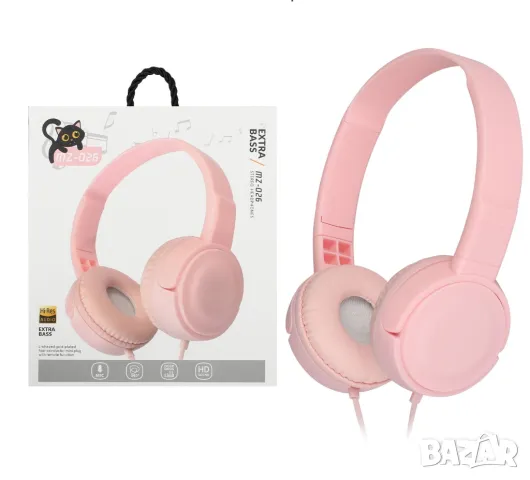 Слушалки MZ-026, кабелни, стерео Hi-Res аудио, Extra Bass, кабел 1.2 м