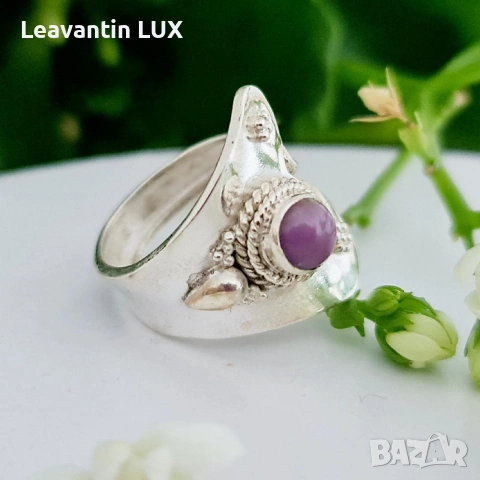 Сребърен пръстен с Фосфосидерит, снимка 2 - Пръстени - 54136877