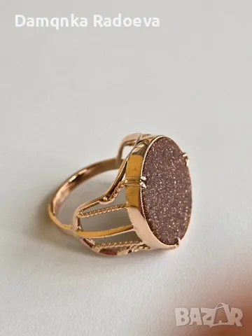 СССР златен пръстен с Авантюрин проба 583, снимка 10 - Пръстени - 48053551