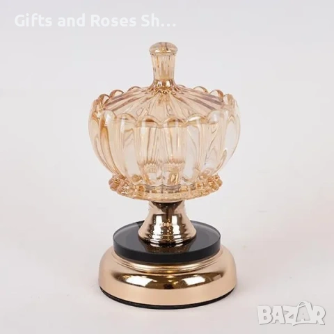 Стъклена бонбониера в кехлибарен цвят, снимка 2 - Аксесоари за кухня - 53334312