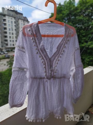 Пролетна блузка Бохо стил бяла нова С-М размер 20 лв , снимка 1 - Блузи с дълъг ръкав и пуловери - 45491497