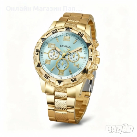 Мъжки кварцов часовник SAIGELA със златист корпус – син или златист циферблат, снимка 2 - Мъжки - 52348102