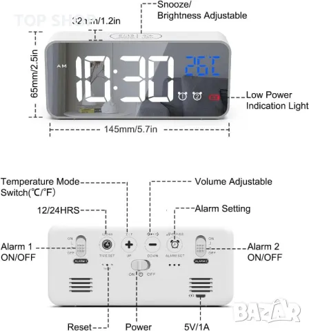 LED цифров будилник, Сензор за звук и температура, снимка 4 - Други - 48648170