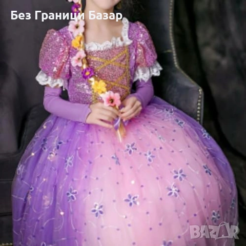 Нов Детски костюм принцеса 4 части рокля плитка диадема пръчица 7,8г, снимка 6 - Други - 53693236