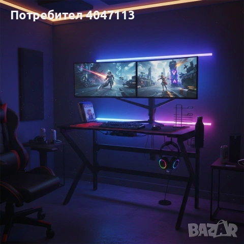 Геймърско компютърно бюро с RGB LED осветление, снимка 3 - Бюра - 53273891