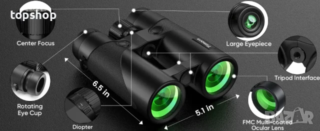 НОВ, ТЕСТВАН, ПЕРФЕКТЕН 10x42 Timorn HD бинокъл с висока мощност, статив, адаптер за телефон..., снимка 8 - Екипировка - 50552516