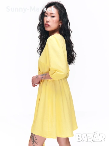 Дамска жълта рокля с колан, снимка 3 - Рокли - 53507259