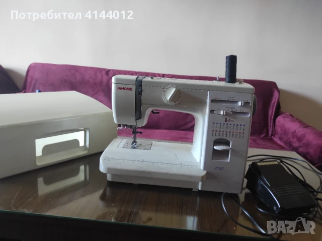 Електромеханична шевна машина JANOME 419S, 19 програми, 860 Imp/Min, 60W, бяло/лилаво, снимка 3 - Друга електроника - 50686132