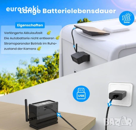 AUTO-VOX комплект камера за заден ход с монитор и соларна батерия, монитор 7 инча,  IR Нощно Видение, снимка 2 - Аксесоари и консумативи - 51253794