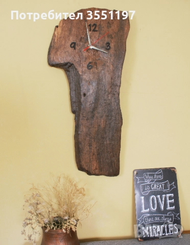 Стенен часовник от стара греда., снимка 5 - Стенни часовници - 52282507