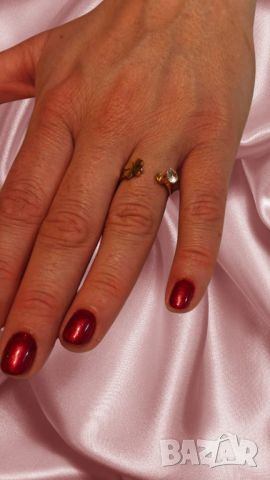 Модерен дамски пръстен от недъждаема стомана тип полузатворена халка с детелина и камък цирконий  Es, снимка 4 - Пръстени - 45754133