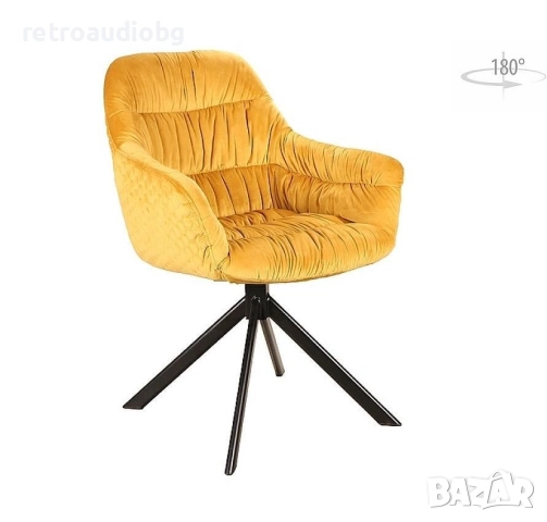    Кадифен стол Астория в жълто въртящ се на 180 градуса