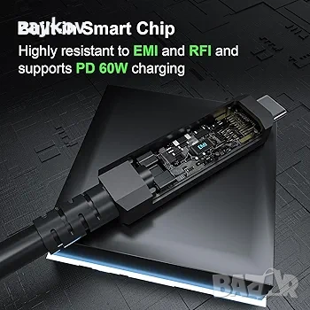 FIBBR 3 в 1 USB C кабел 5M, 10Gbps USB C към C оптичен кабел, 8K USB C кабел, снимка 4 - Друга електроника - 54000571