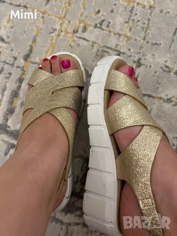 Кожени златисти сандали 37, снимка 1