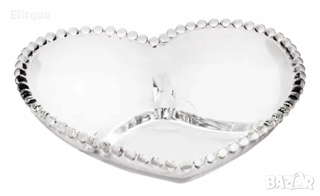 Стъклена чиния ордьовър сърце с 3 отделения, снимка 2 - Други - 52861437