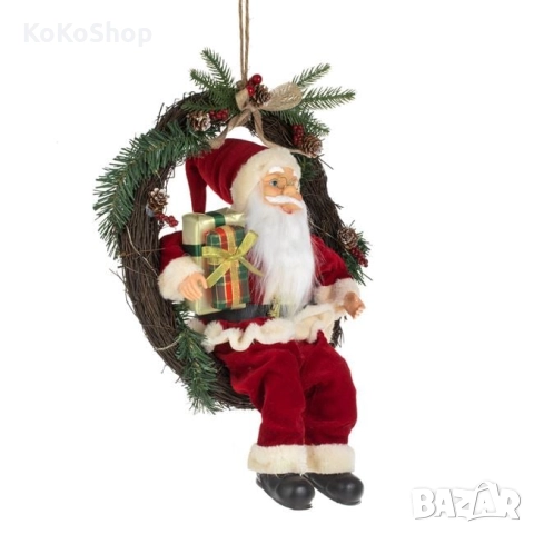 Светещ коледен венец с Дядо Коледа-45 см./коледен венец/Коледна украса/Коледна декорация, снимка 4 - Декорация за дома - 52100370