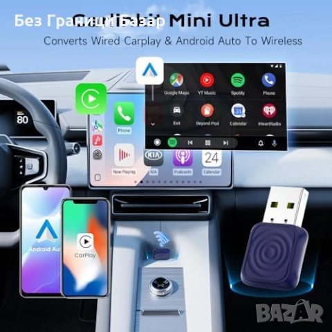 Нов Безжичен адаптер CarPlay и Android Auto USB-A/C Plug & Play за кола, снимка 2 - Друга електроника - 52544258