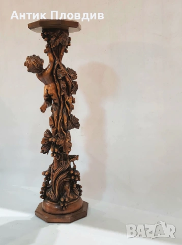 Скулптурна дърворезбована колона с ангел, снимка 7 - Статуетки - 53440617