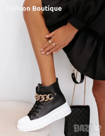Черни дамски кецове- боти, снимка 6 - Маратонки - 51245372