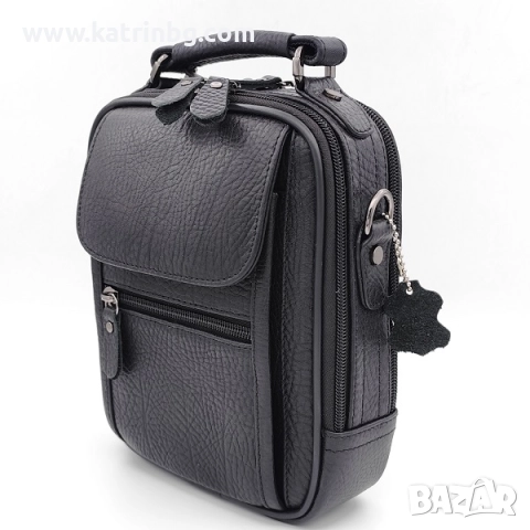 Чанта и портфейл от естествена кожа в черно-Подаръчен комплект за мъж, снимка 3 - Подаръци за мъже - 52414420