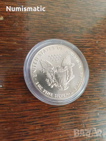 Сребърен американски долар, 31.1грама .999 проба, 1992 година, снимка 3 - Нумизматика и бонистика - 46412826