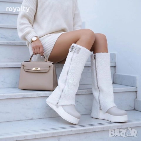 Ботуши на платформа - бежова кожа