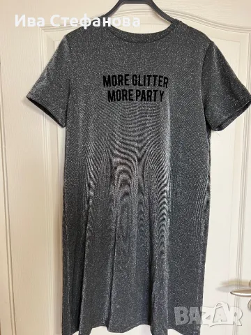 Esprit  T-shirt Dress t shirt рокля тениска Glitter Party сива бласкава официална парти ламе брокат , снимка 5 - Рокли - 46990942