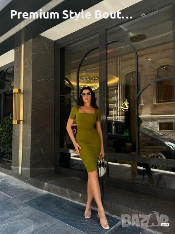 миди рокля с квадратно деколте – елегантен базов модел, снимка 4 - Рокли - 53646121
