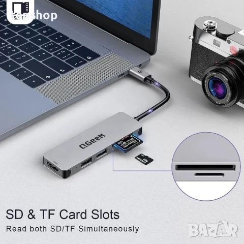 QGeeM USB C хъб 5 в 1, USB C към HDMI адаптер, 4K HDMI, SD/TF, снимка 6 - Кабели и адаптери - 50511242