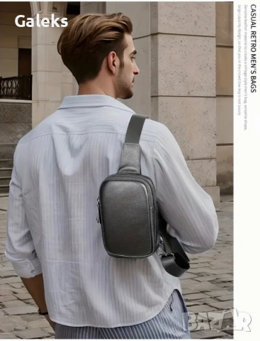 Елегантна, Луксозна и Лятна мъжка дисплей чанта за през рамо /Черна естест. кожа!, снимка 4 - Чанти - 50845516