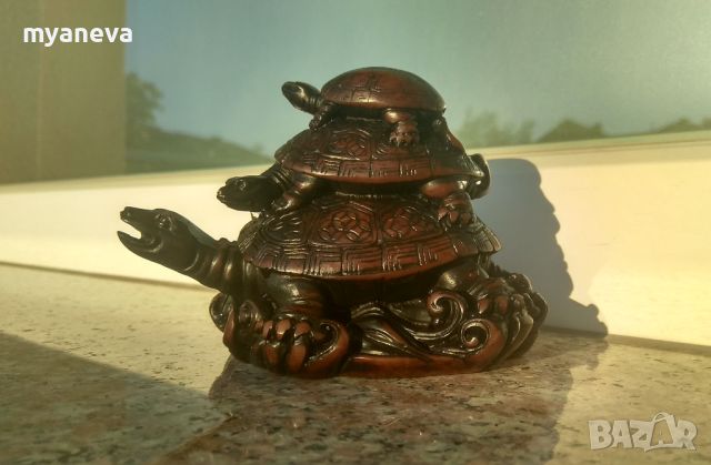 Китайска статуетка семейство костенурки. Символ на мъдрост, дълголетие и сплотеност. , снимка 2 - Статуетки - 46247362