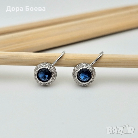 Сребърни обеци: "Блу пойнт", снимка 3 - Обеци - 52674091