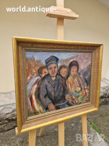 Майсторска антикварна авторска картина масло върху платно , снимка 6 - Антикварни и старинни предмети - 52266087