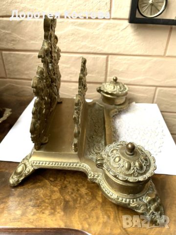 Красива барокова месингова мастилница от Англия с поставка за писма, снимка 8 - Антикварни и старинни предмети - 45674299