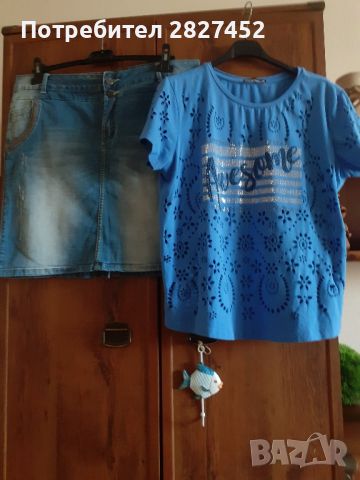 Лот от дамска тениска и дънкова пола-обща цена 20лв , снимка 1 - Тениски - 46462636
