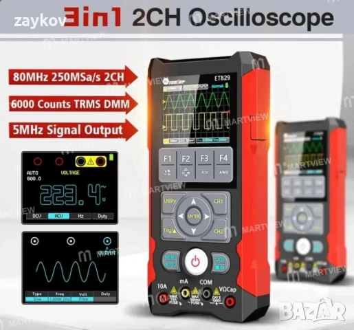 Tooltop ET829 3-в-1 двуканален 80MHz цифров осцилоскоп, снимка 2 - Други инструменти - 50688577