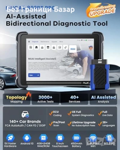 Нова MUCAR 892BT PRO AI OBD2 диагностика пълна система CAN FD DOIP кола сервиз, снимка 2 - Друга електроника - 53794017