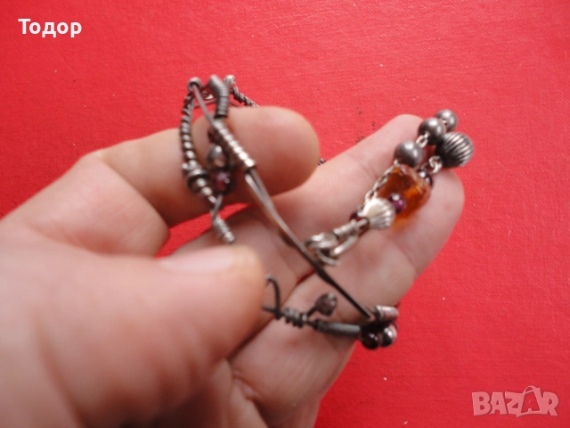 Дизайнерска сребърна гривна с кехлибар и камъни , снимка 7 - Гривни - 53323036