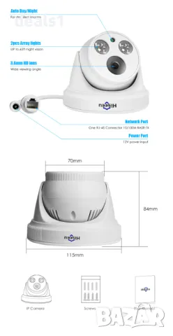 Hiseeu HC615-P-3.6 5MP 1920P POE IP Куполна Камера H.265 аудио ONVIF Motion Detect за PoE NVR iCSee , снимка 3 - IP камери - 47129716